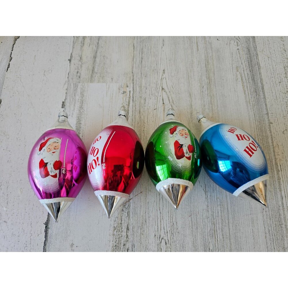 Vintage shiny bright radko large RARE teardrop ornament 6" ho ho Santa glass Mer